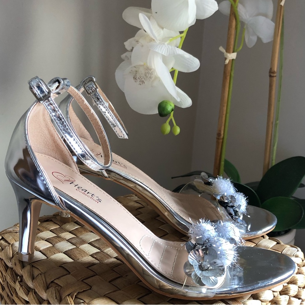 Hearts Collection Silver Floral Embellished Heels